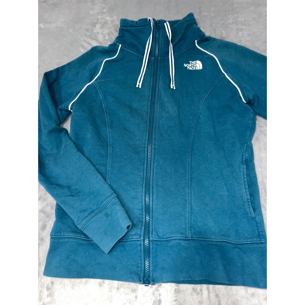 The North Face Womens Teal Blue Full Zip Funnel Neck Fleece Sweatshirt Medium